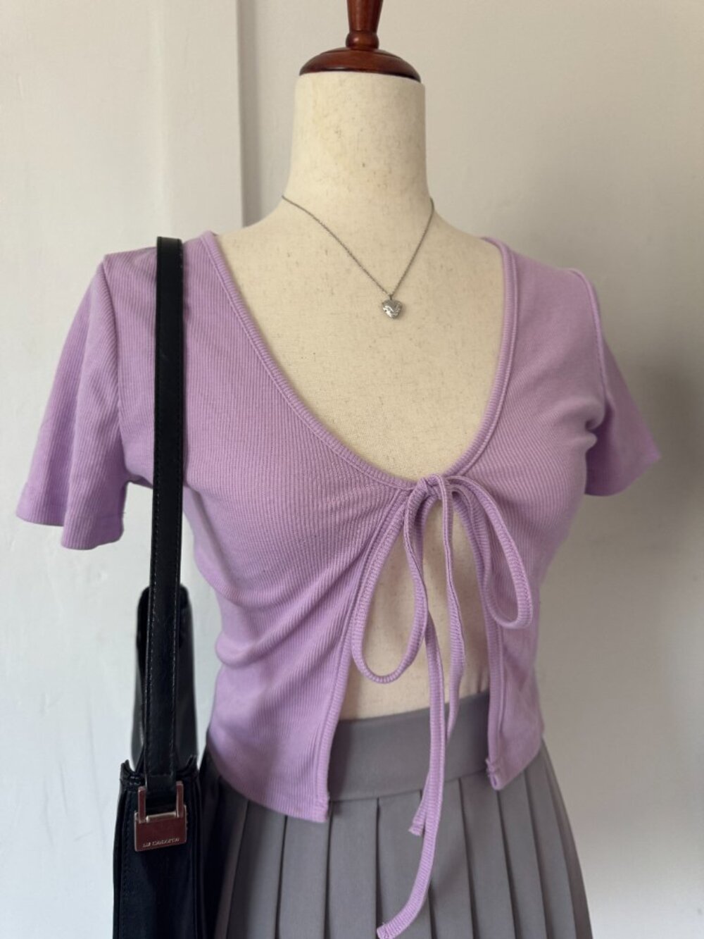 Urban Outfitters Ribbed Purple Front Tie Short Sleeve Top - Picture 3 of 3